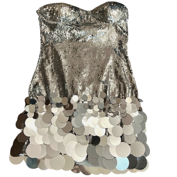 Silver Sequin strapless Mini Dress sweetheart neckline holiday party large NWT - Picture 6 of 14